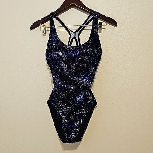 Speedo One Piece Black and Navy Swimsuit 8 - Picture 1 of 8
